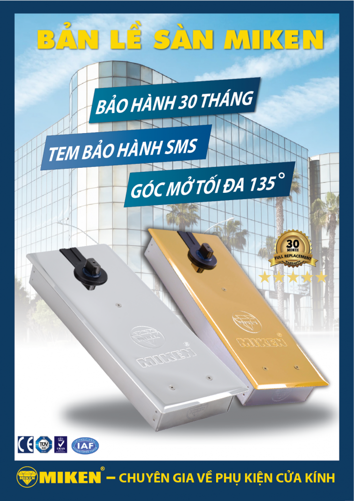 Mẫu bản lề sàn Miken bảo hành 30 tháng